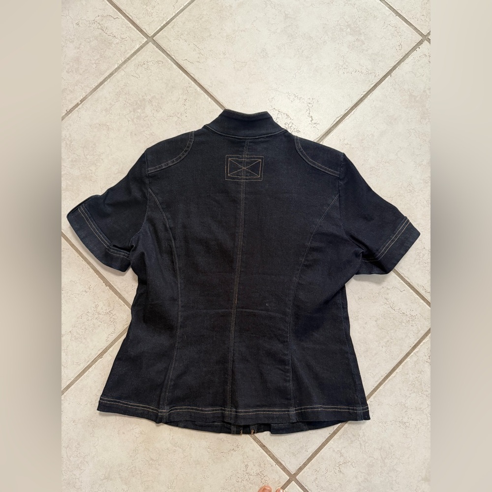 White House Black Market Denim Short Sleeve Zip Up Jacket Sz 14 - Picture 8 of 8